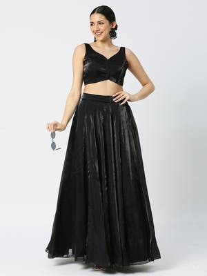 Black Glass Tissue V Neck Sleeveless  Readymade Blouse 5