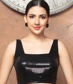 Black Sequin Square Neck Sleeveless Readymade Blouse