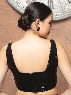 Black Sequin Square Neck Sleeveless Readymade Blouse 3