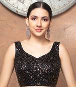 Black Paan Neck Sleeveless Sequinned Readymade Blouse