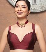 Maroon Deep Neck Sleeveless Readymade Blouse