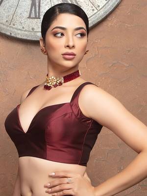 Maroon Deep Neck Sleeveless Readymade Blouse 2