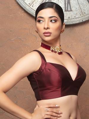 Maroon Deep Neck Sleeveless Readymade Blouse 3