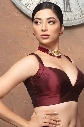 Maroon Deep Neck Sleeveless Readymade Blouse