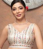 White Embroidered V Neck Sleeveless Readymade Blouse