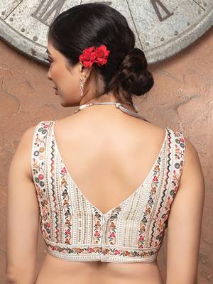 White Embroidered V Neck Sleeveless Readymade Blouse 3