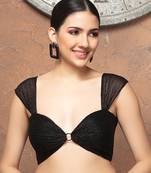 Black Crush Tissue Deep Neck Sleeveless Readymade Blouse