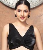 Black Tissue V Neck Sleeveless Readymade Blouse