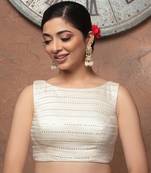 Cream Sequence Sleeveless Readymade Saree Blouse