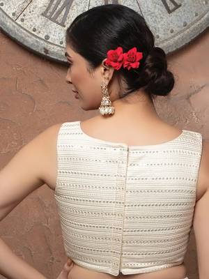 Cream Sequence Sleeveless Readymade Saree Blouse 3