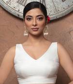 Pure White Jute V Neck Sleeveless Readymade Blouse