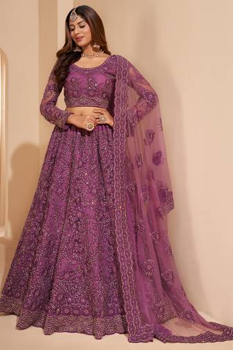 Onion Pink Net Embroidery Designer Lehenga choli