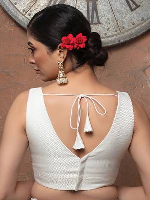 Pure White Jute V Neck Sleeveless Readymade Blouse 3