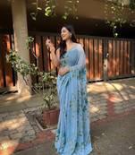 Elora pure georgette bollywood floral print saree (sky blue)