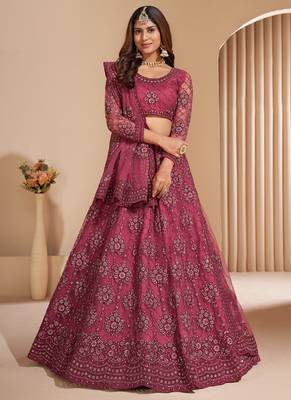 Pink Net Embroidery Designer Lehenga choli 1