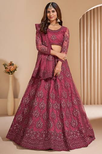 Pink Net Embroidery Designer Lehenga choli