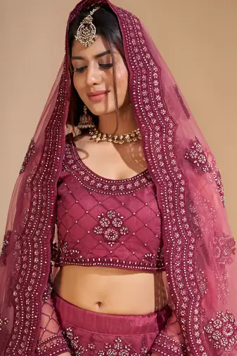 Pink Net Embroidery Designer Lehenga choli