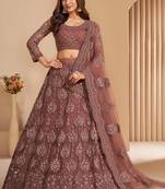 Brown Net Embroidery Designer Lehenga choli