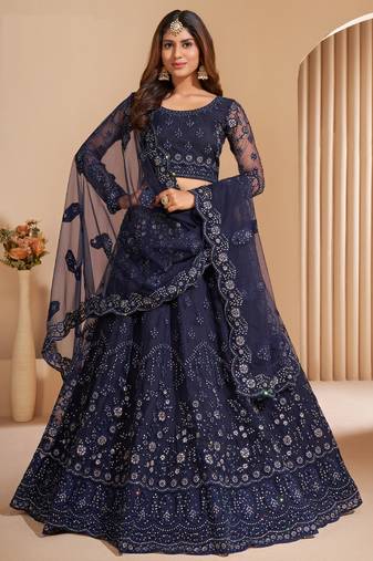 Navy Blue Net Embroidery Designer Lehenga choli