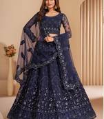 Navy Blue Net Embroidered Lehenga Choli Set