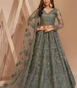 Lime Green Net Embroidery Designer Lehenga choli