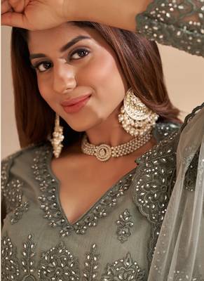 Lime Green Net Embroidery Designer Lehenga choli 3