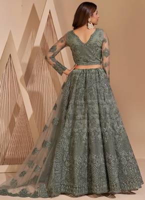 Lime Green Net Embroidery Designer Lehenga choli 4