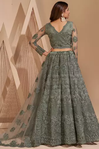 Lime Green Net Embroidery Designer Lehenga choli