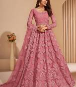 Peach Net Embroidery Designer Lehenga choli