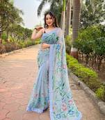 Elora pure georgette bollywood floral print saree (grey)