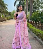Elora pure georgette bollywood floral print saree (pink)
