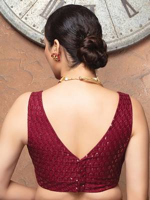 Maroon Sequin Embellished V Neck Sleeveless Readymade Blouse 3