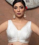 White Silk V Neck Sleeveless Readymade Blouse