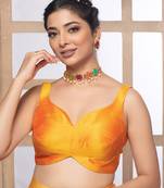 Mustard Silk Paan Neck Sleeveless Readymade  Blouse