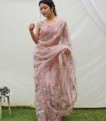 Elora pure georgette silk embroidered bollywood saree (dusty peach)