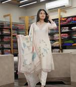 Trendmalls Kurta Set for Women Silk Blend V Neck Embroidery Salwar Suit Set Kurta Pant with Digital Printed Dupatta