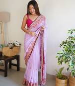 Elora Pure Viscose Embroidered Bollywood Saree (Lavender)