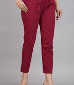 Women'S Maroon Lycra Regular Fit Trouser Pants