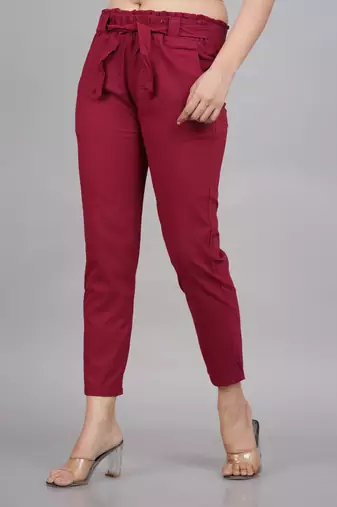 Women'S Maroon Lycra Regular Fit Trouser Pants