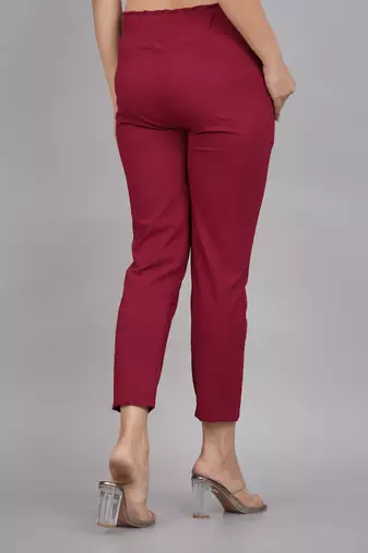 Women'S Maroon Lycra Regular Fit Trouser Pants
