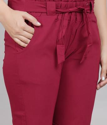 Women'S Maroon Lycra Regular Fit Trouser Pants 5