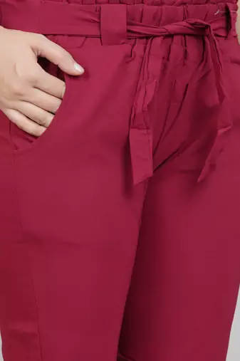 Women'S Maroon Lycra Regular Fit Trouser Pants