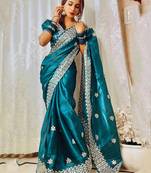 Rama pure soft zimmy choo silk saree with embroidery 3 mm sequence work saree with stitched blouse