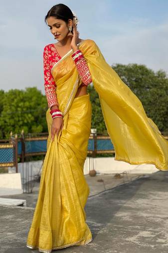 Yellow Tissue Plain Saree