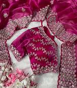 Magenta pure soft zimmy choo silk saree with embroidery 3 mm sequence work saree with stitched blouse