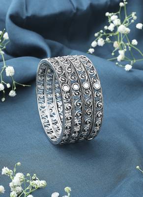 Set of 4 Oxidised Bangles With White Stones 1