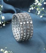 Set of 4 Oxidised Bangles With White Stones