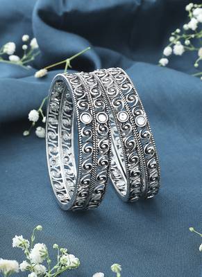 Set of 4 Oxidised Bangles With White Stones 2