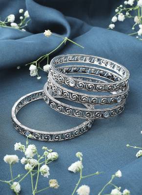 Set of 4 Oxidised Bangles With White Stones 3