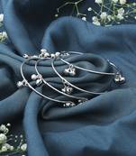 Set of 4 Thin Bangles With Hanging Silver Beads